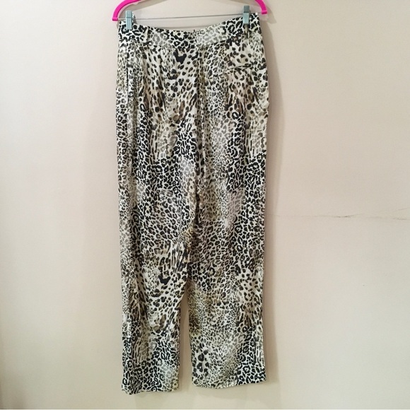 Zara Animal Print Straight Leg pants Trousers Brown Beige Black Size L - Picture 4 of 10